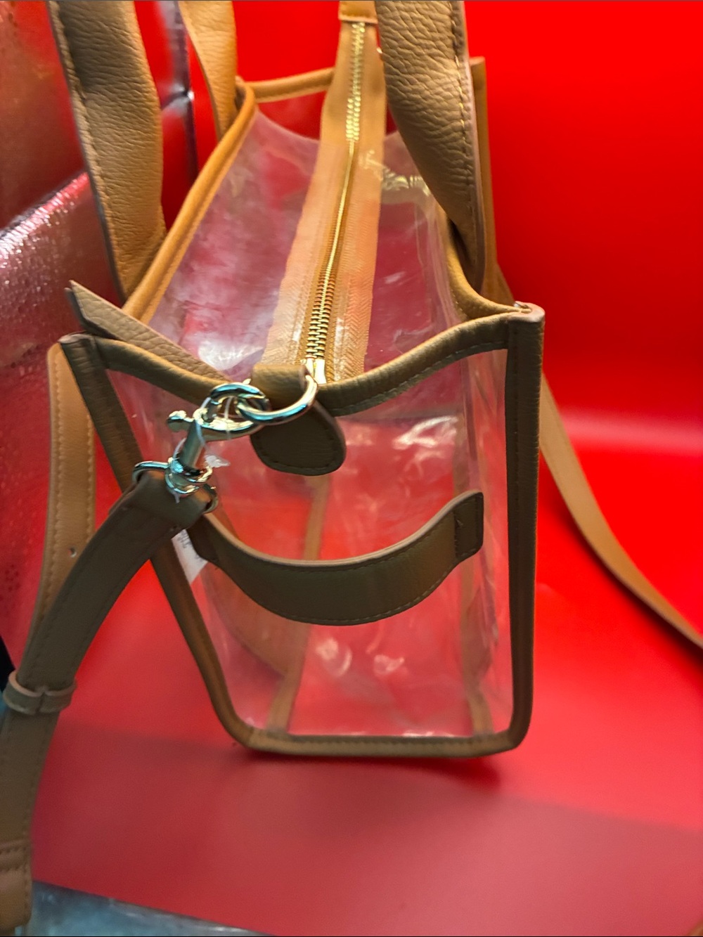 Universal Thread Clear Crossbody Tote with Tan Trim NWOT bonus items included - Picture 6 of 12